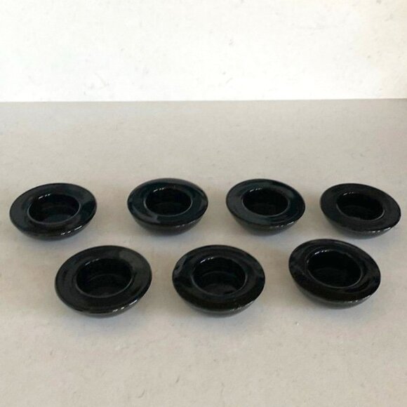 Set of seven(7) CRATE & BARREL Black Glass Tea Light Candle Votive Holder 3 in